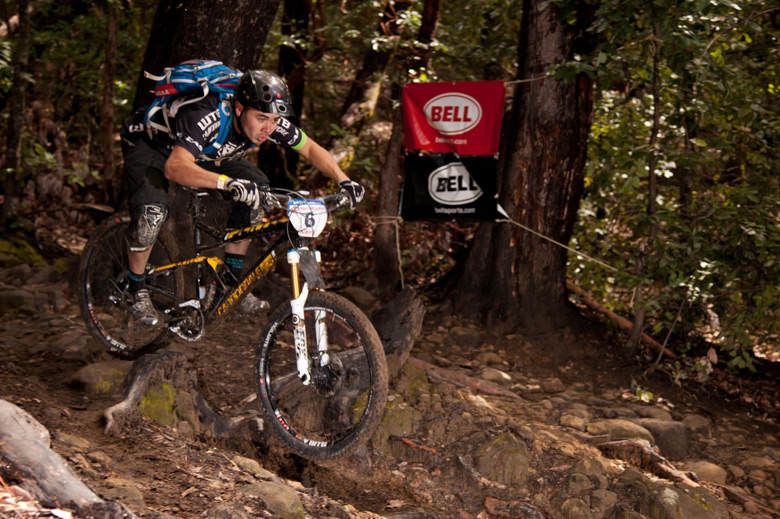 Ben Cruz takes on the highly technical terrain of the 2012 BELL Super Enduro at Demo. Photo courtesy Sean McSorley.