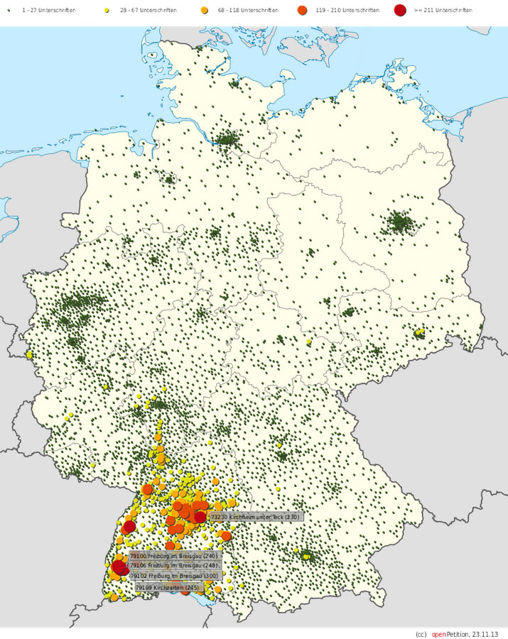 Die Karte der Unterzeichner zeigt: Vor allem in Baden-Württemberg bewegt die 2-Meter Regel die Gemüter