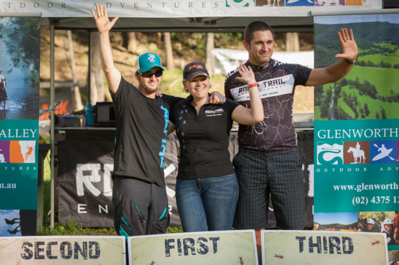 Ben Watkins from Alpine Gravity and Juliane and Martin Wisata from Rocky Trail Entertainment happy with Round 1 of the Australian Gravity Enduro Series.