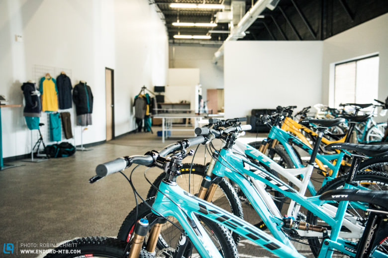 Entering Yeti HQ, you are greeted with a quick timeline through Yeti's wild history. Lots of bikes. 