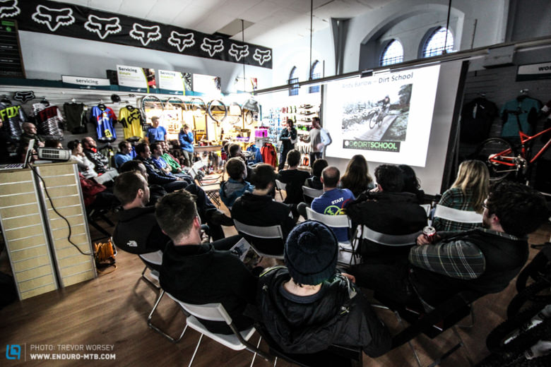 After practice on day one, the local Alpine Bikes Innerleithen store hosted a free enduro night with none other than EWS director Chris Ball and Dirt School coach Andy Barlow answering questions - great night!