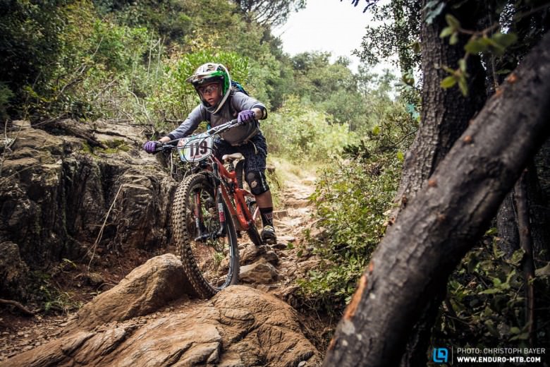 Anke Martin charging though the rocks!  Is there  a place for womens specific bikes at the highest level?