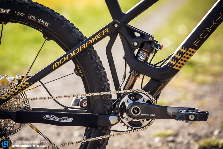 Fox 2015 suspension with 140mm of travel in back and 160 in the front. The 34 Talas forks can be lowered down to 140 on the run. The CTD modes of both the fork, as well as the shock, are adjustable with one lever on the bars.
