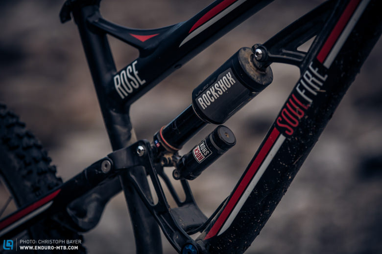 The RockShox Vivid Air shock gives the Rose a 
super-supple rear end which capably absorbs the biggest hits. The wide range of adjustments allow anyone to create their personal dream set-up. 
