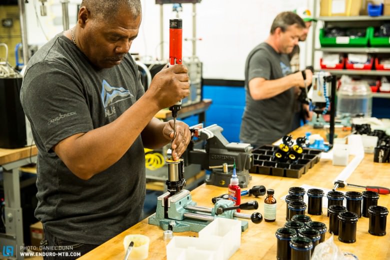 Every single shock gets assembled in the Asheville, NC factory. Being employee owned is something Cane Creek takes great pride in. 