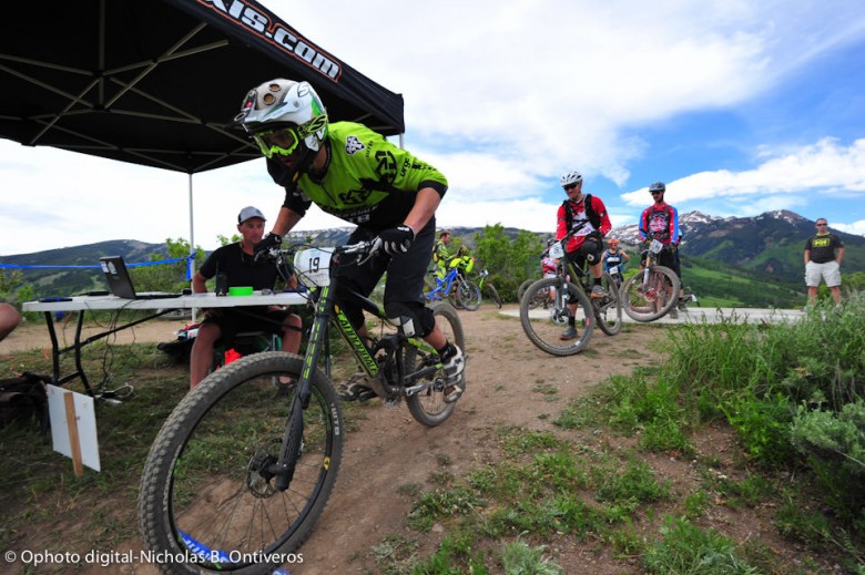 Marco Osborne ripping out of the start on Stage 2. Snowmass Big Mountain Enduro. 