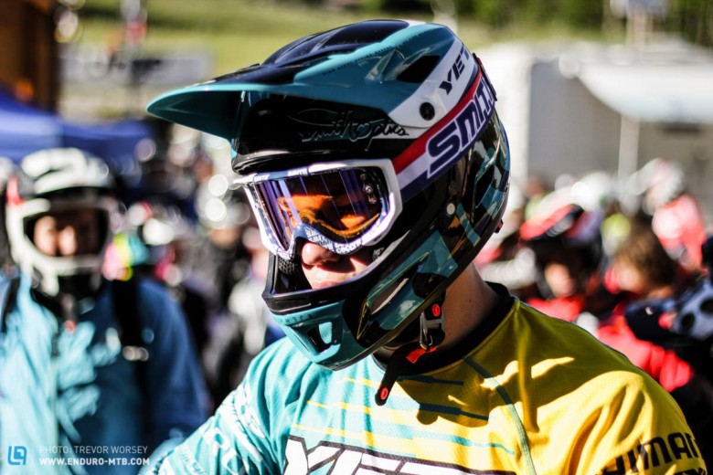 Yeti rider Richie Rude looked focused in the lift line!