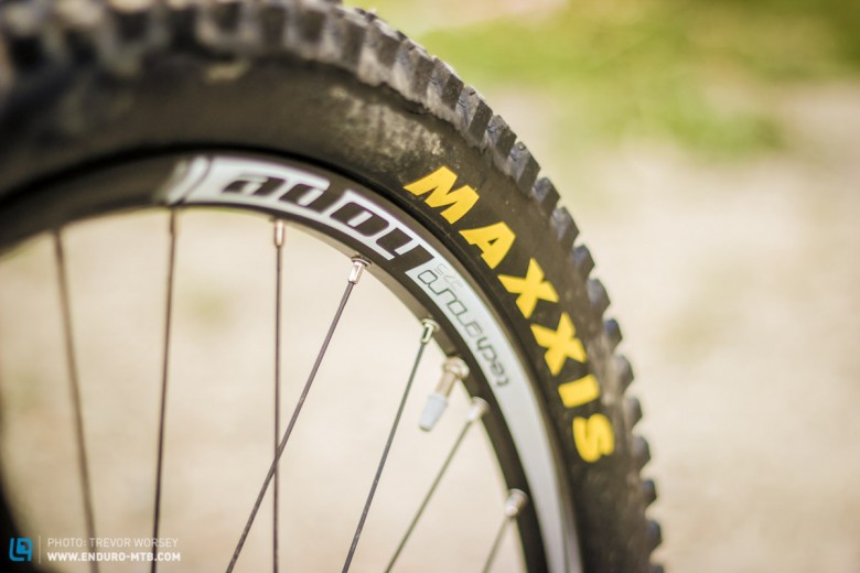 Katy chose the new Hope Enduro Wheelset in France.  Paired with Maxxis Minion DHF and DHR tyres.