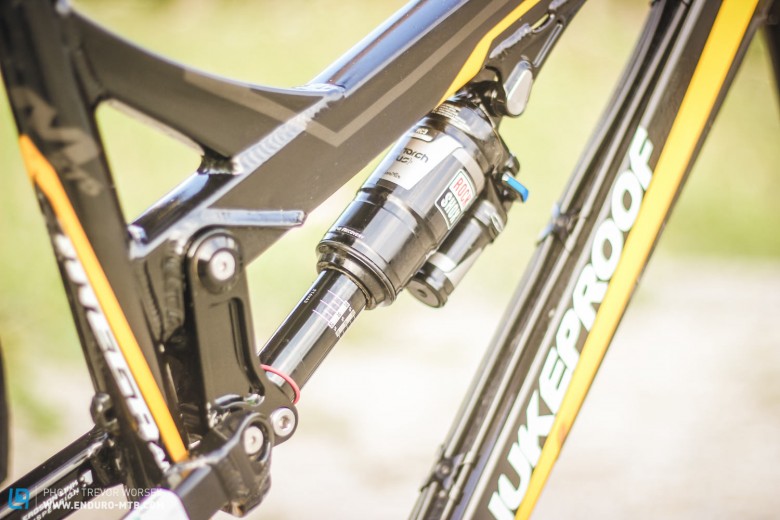 A new addition for the weekend was the RockShox Debonaire Monarch shock, running 4 spacers.