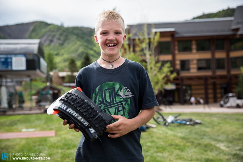 The youngest racer of the day, at 12 year's old, was clearly stoked to win a Maxxis tire in the raffle. 