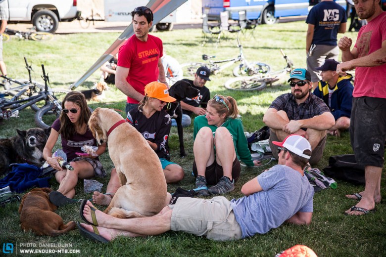 Post race, the vibe is all about hanging out with your friends, family and dogs, having a beer, relaxing and talking mountain biking. 