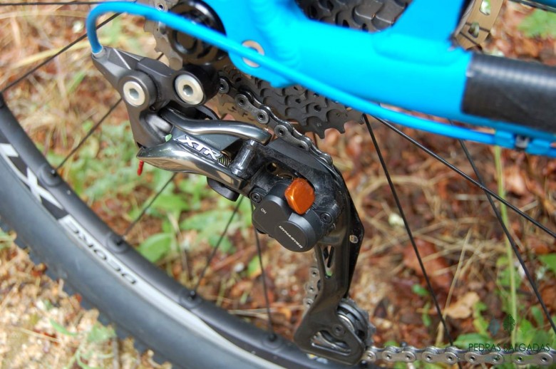 Shimano's XTR derailleur takes care of gear changes.