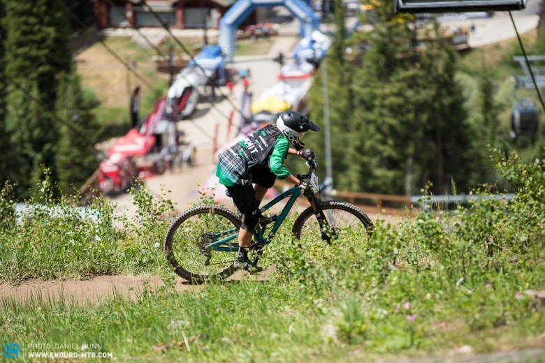 E-Beth charging towards the finish line on Stage 6 in Keystone, just above the village at River Run. 