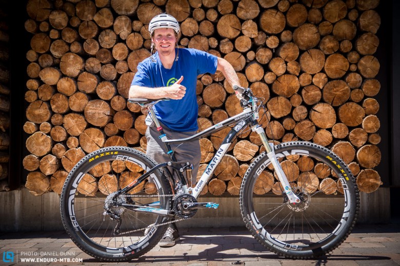 Kyle Warner prefers the rugged tank of a bike, the Marin Rift Zone. 