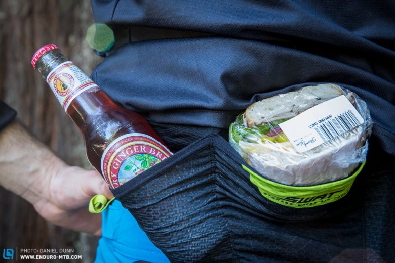 The Specialized SWAT bib shorts can be used in many ways. Why not pack a lunch? Micro ginger beer and a ham sandwich?