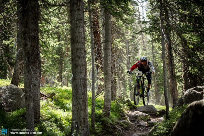 Florian Nicolai riding through the Rocky Mountain high forest, keeping an eye out for the wookies.