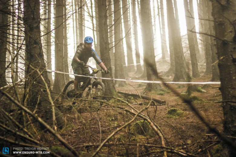 James Knowles getting to grips with the scetchy trails.