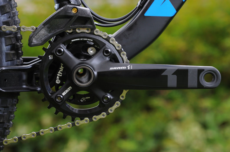 The X01 drivetrain comes  on the Pro spec model, a good choice for fast trail action.