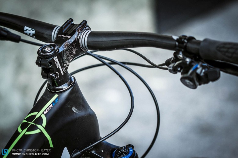 On the rack: The 70mm Race Face stem stretches the rider a long way over the bars and compromises agility. Tuning tip: swap the stem for a 50mm one to get more control and security.