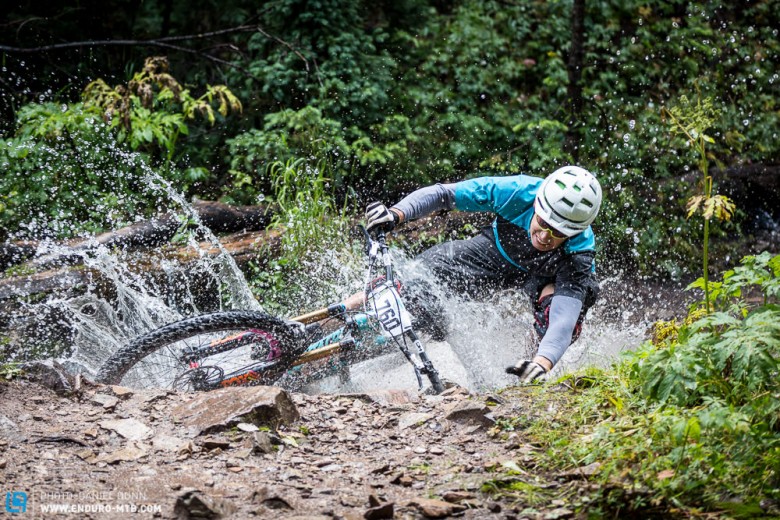 Kyle Mears was cruising, but mountain creek crossings don't care if you're having a good race run. Down he went. 