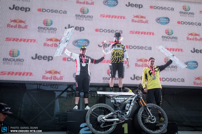 Women's Podium, with Cecile Ravenel on top for her first EWS win. 1.Ravenel 2.Moseley 3.Chausson. 