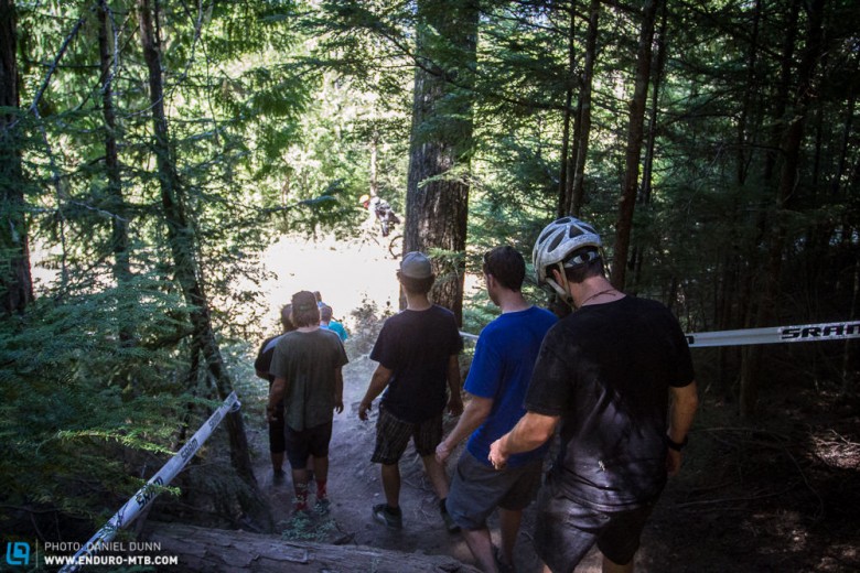 Post stages, a long stream of fans exited the woods. Great to see so many people making big efforts to support big time bike racing in Whistler. 