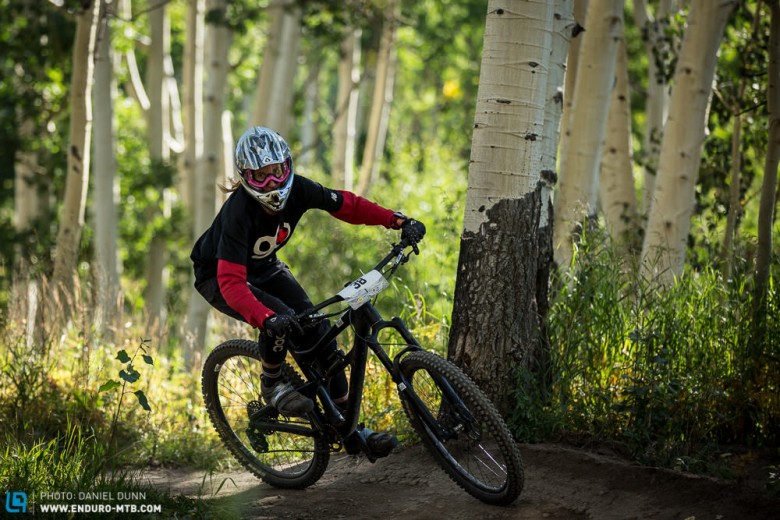 The first stage on the final day of racing was fast and pedally. Lower on the course were some nice bike park turns in the aspens, just before the finish. 