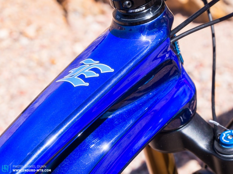 Semi-integrated tapered head tube provides front end stiffness, with the emblematic Ellsworth "E" looking over it all. 