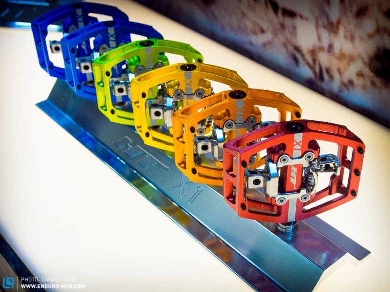 HT Components X1 Platform Clipless pedals seen at Interbike 2014. Multiple colors. 