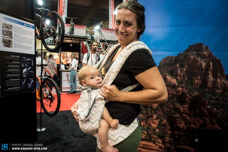 Moms are welcome at Pivot. It's hard work at the booth at Interbike, and it's hard being a Mom, so to combine the two is absolute genius. Any chance this kid will be a mountain biker? 