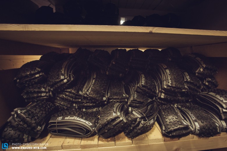 Tyres waiting for assembly. 