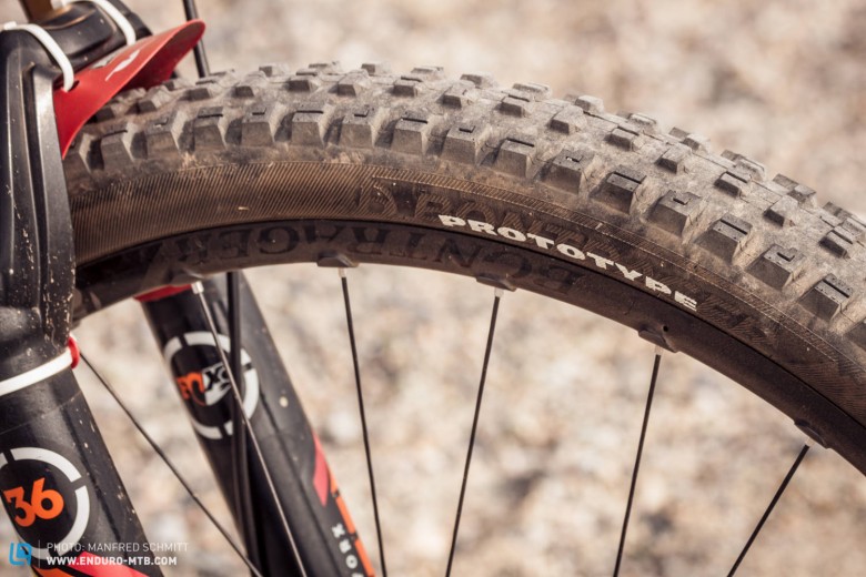 Tracy is testing the new Bontrager Enduro Prototype tyres, with an aggressive tread on the front and a fast rolling rear.