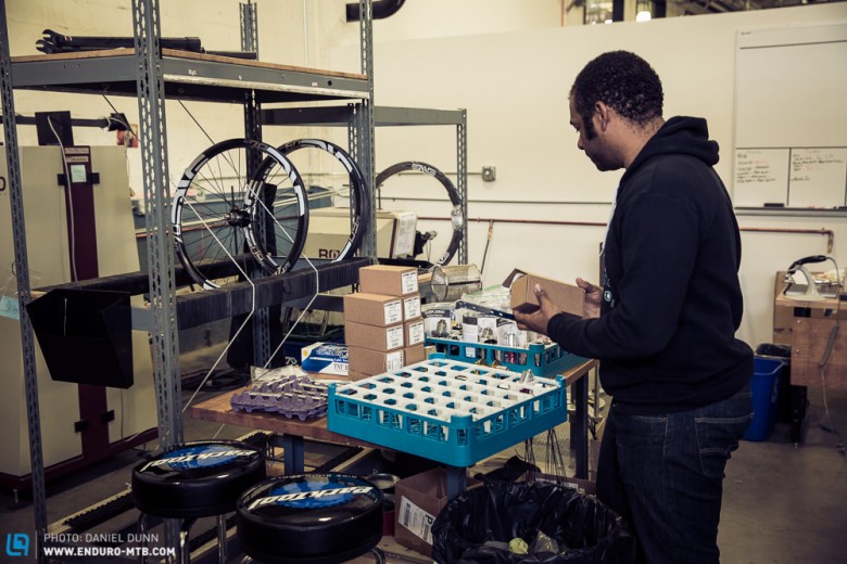 In the custom wheel building department, lacing up sweet hubs to sweet rims. 