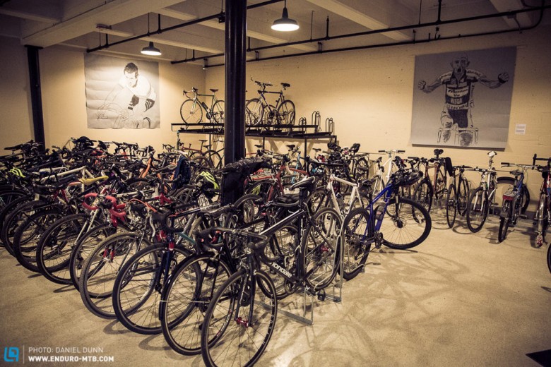 Any good bike industry company has somewhere to park employee bikes. The room at Chris King was large and jam packed! 