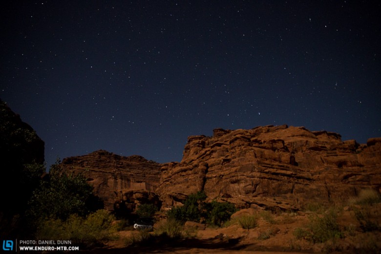 The stars shine bright when camping in Moab. Find a good spot, light a fire, and let the relaxing begin. 