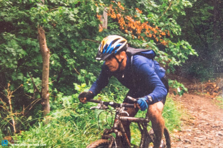 Early days of mountain bike racing for US Editor Daniel Dunn. GT Avalanche hardtail was the weapon of choice. V-brakes, bar-ends, and cotton socks. Not sure what happened to my number plate...