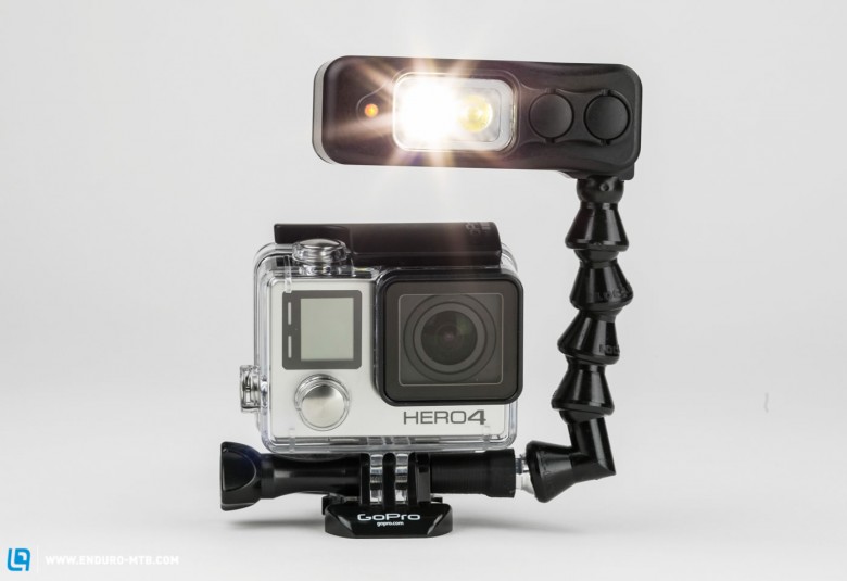 With an optional adapter, the Sidekick can be mounted above the GoPro too