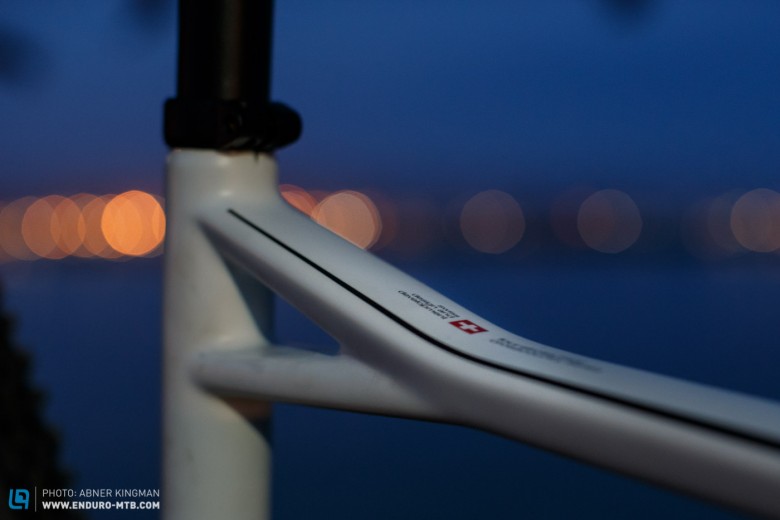 The carbon frame is manufactured by BMC in Switzerland.