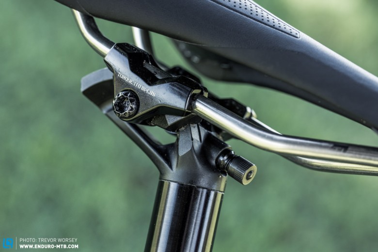 The seat clamp is secure and creak -free with easy access to the return speed valve