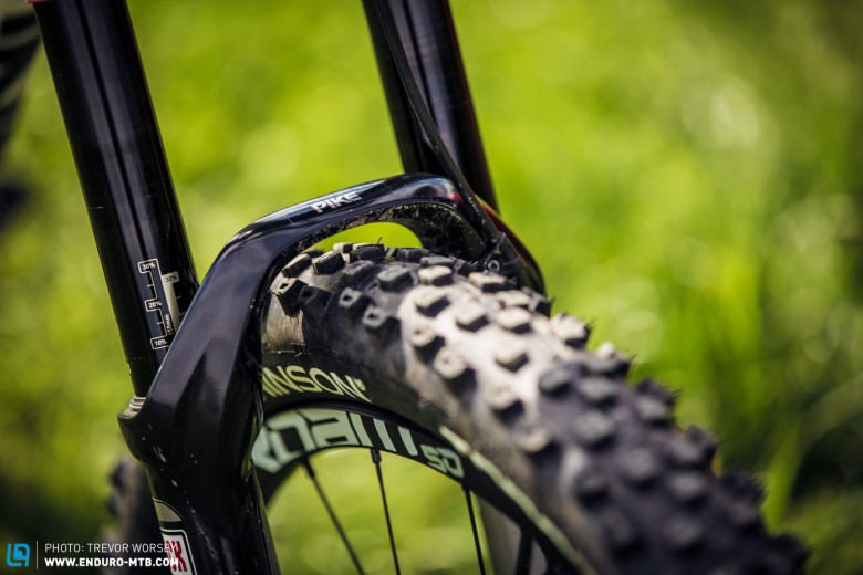 Much like the majority of EWS racer's, Bryan trusts in the RockShox Pike, but runs it quite firm on all stages