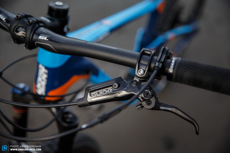 The SRAM Guide RS brakes are convincing with their solid does of braking power and good ergonomics. Less impressive is the Giant Contact SL Switch dropper seat-post; with only 100mm of travel, it left us wanting more.