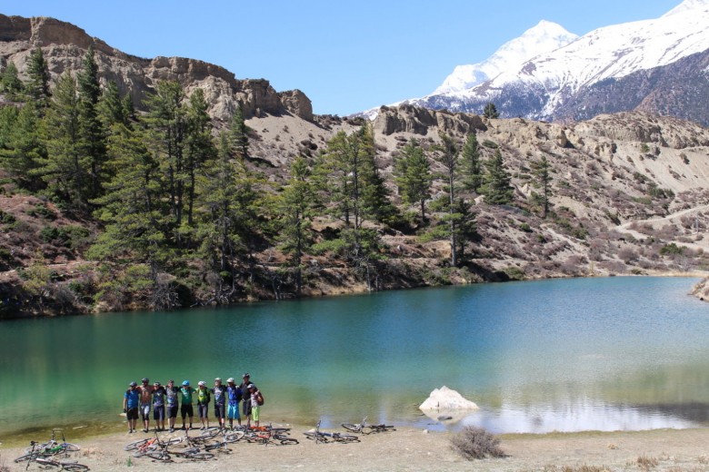 We climbed all the way up to a mountain lake. The lake was deep and the water crystal clear.