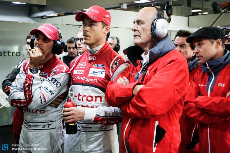 Benoît Tréluyer, André Lotterer, Dr. Wolfgang Ullrich (Head of Audi Sport), Tom Kristensen