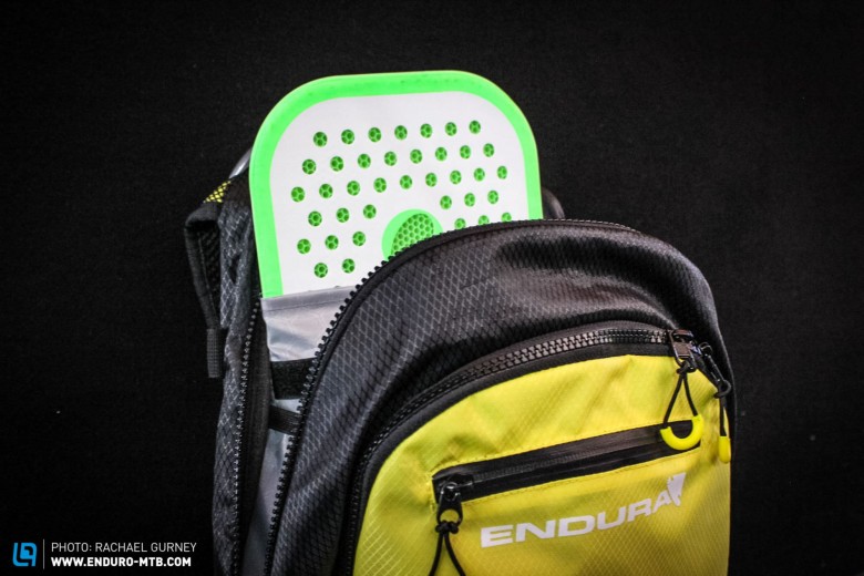 The Koroyd back protector slotting into the MT500 Enduro pack