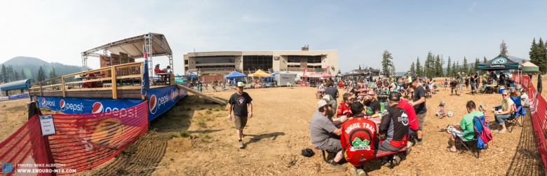 Racers enjoy beer, lunch and a raffle before the podiums
