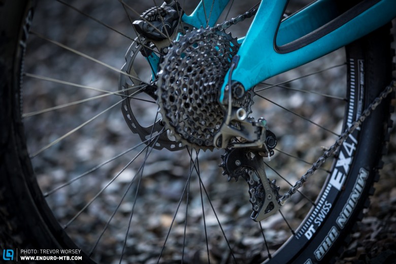 The SRAM X01 drivetrain has proven reliable, but does skip in thick mud 