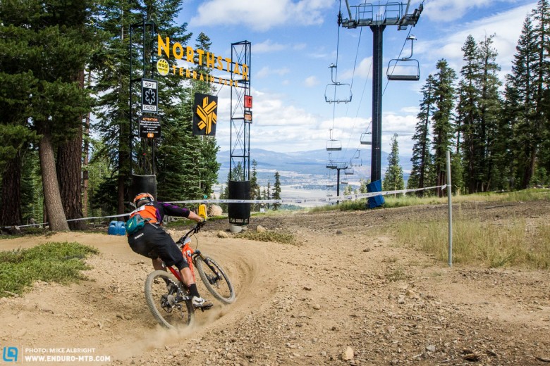 Northstar sits on the north rim of Lake Tahoe and features easily-accessed bike park trails with loose turns and challenging rock sections