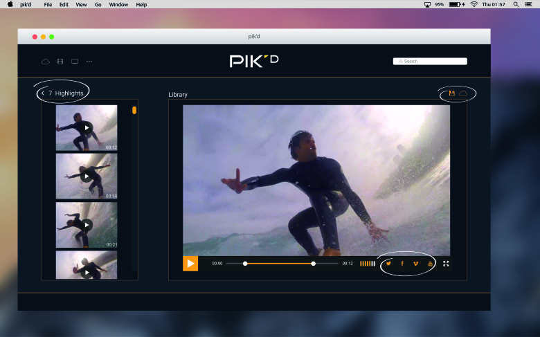 The free pik’d software automatically starts scanning your footage for awesome action.
