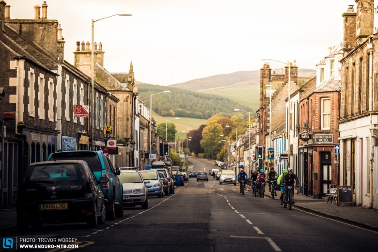 The first wave of riders wound their way through Innerleithen High Street, a location that is rich in racing heritage