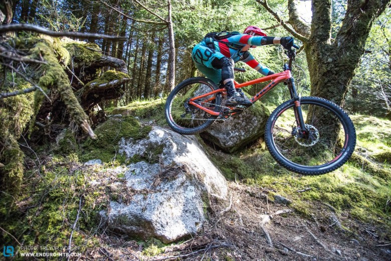 As well as rough and rocky  mountain terrain, the bikes were tested on steep, twisty wooden trails.